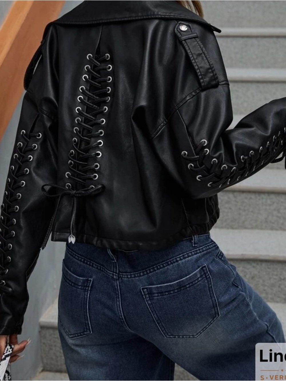 Black Lace-Up Faux Leather Moto Jacket - Women NWOT